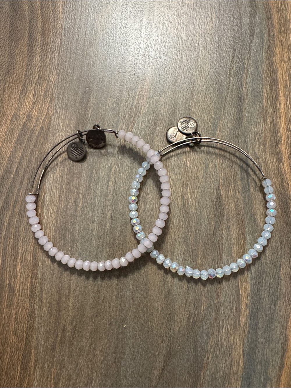 Alex and Ani Pink and Iridescent Beaded Bangle Duo